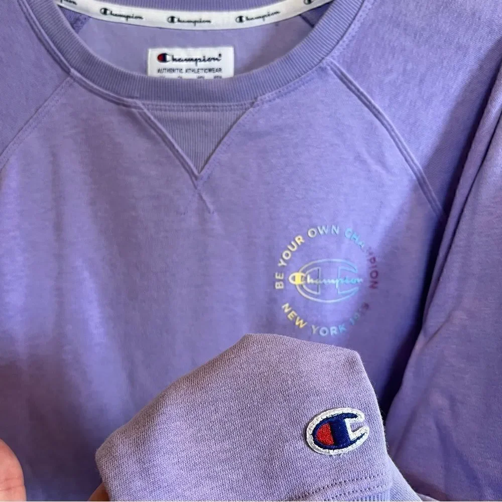 Lilac Champion Women's Campus French Terry Graphic Crew Shirt